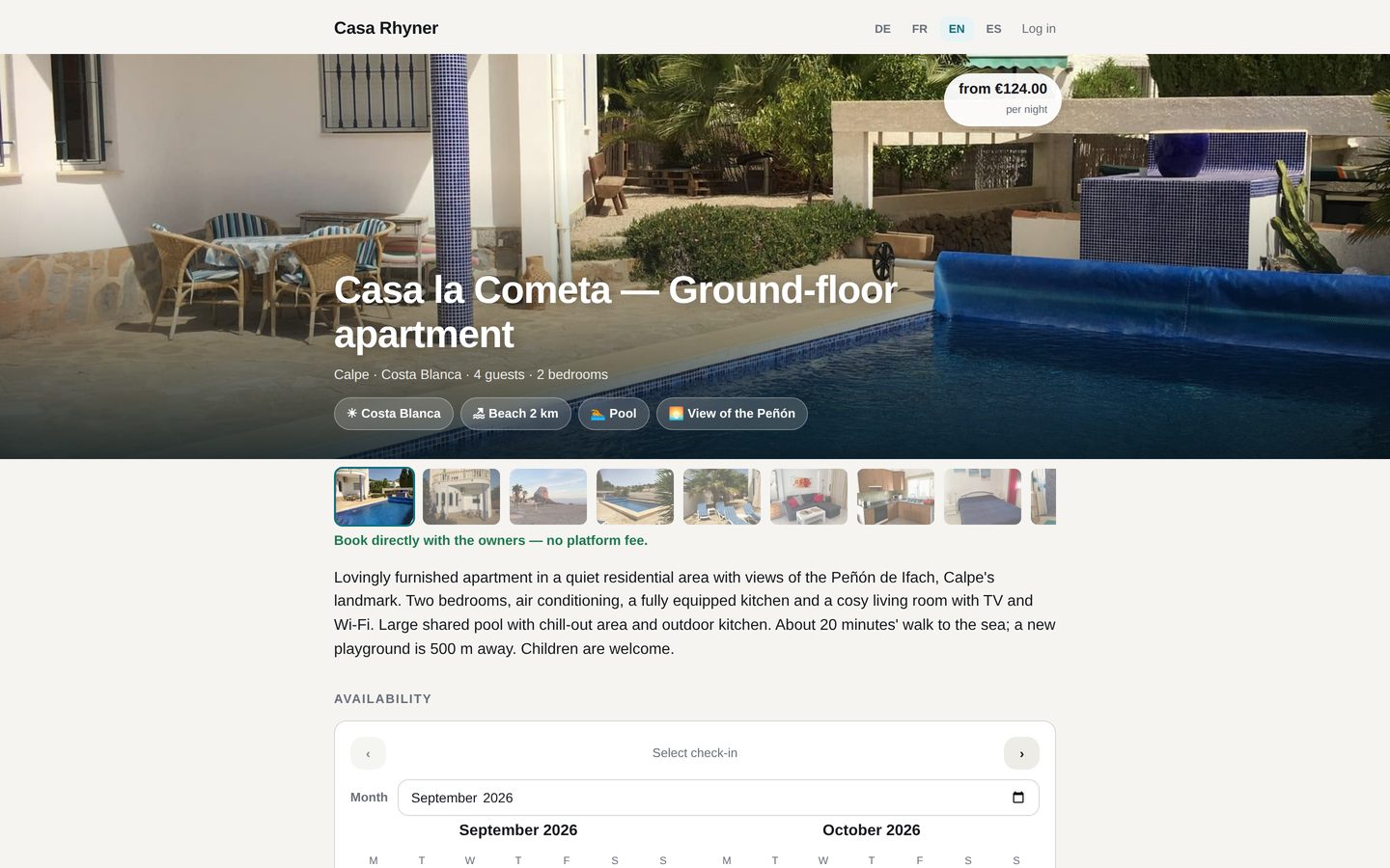 Casa Rhyner Buchungswebsite